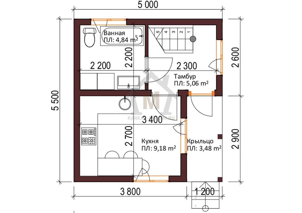 Планировка первого этажа Каркасный дом 5х5 маленький цена от {price} заказать.