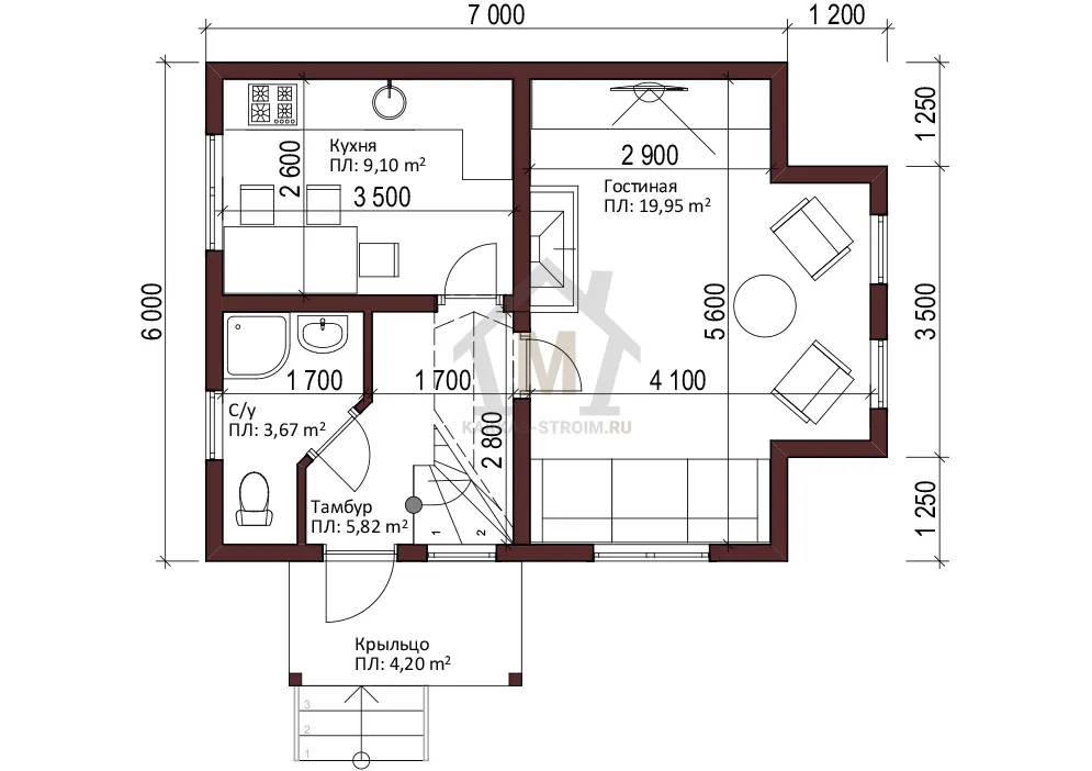 Планировка первого этажа Недорогой дом 6х8 каркасный цена {price} качественно.