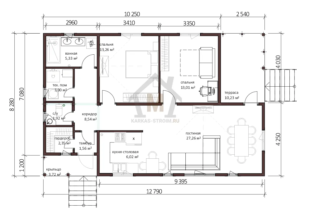 Планировка первого этажа Проект дома 8х12 с отличной планировкой цена {price}.