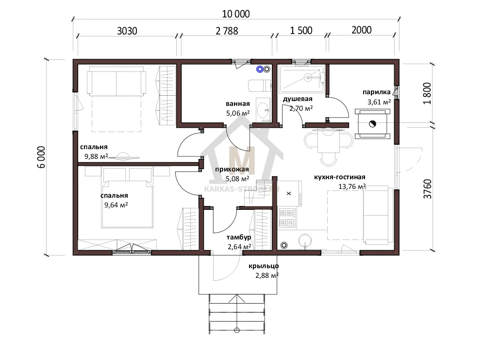 Планировка первого этажа Каркасный дом баня 6х10 одноэтажный цена {price}.