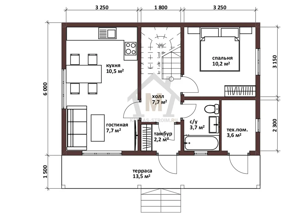 Планировка первого этажа Каркасный дом 6х9 с мансардой проект Орлик цена {price}