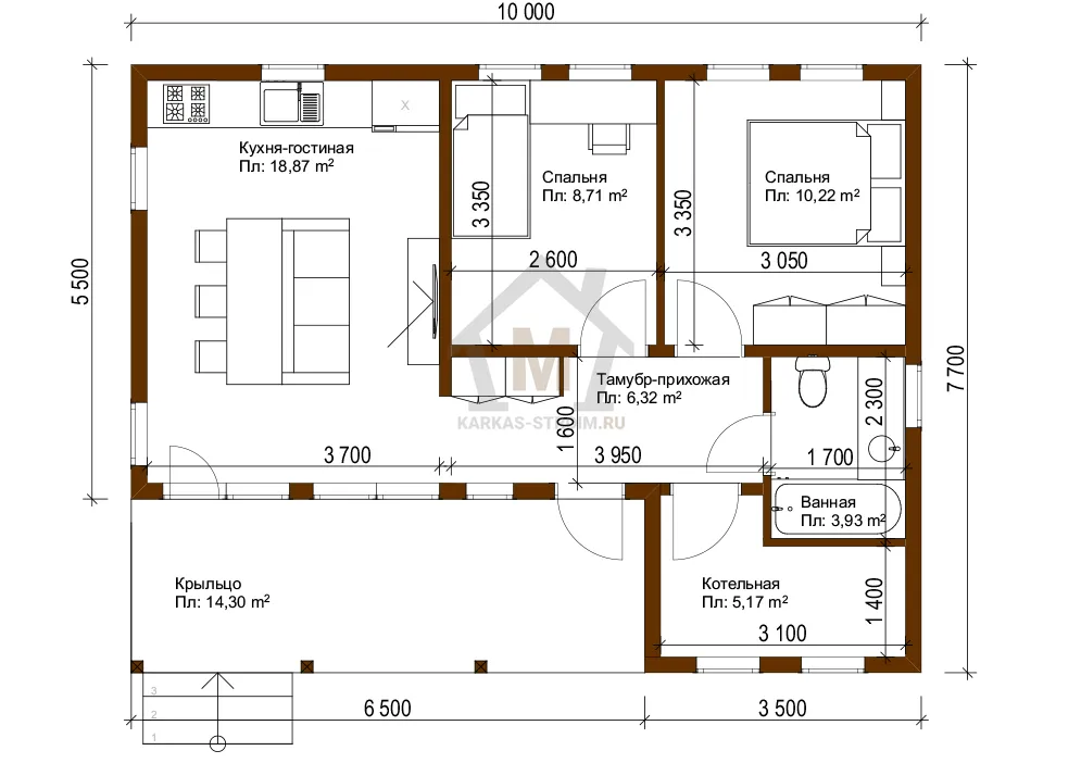 Планировка первого этажа Проект одноэтажного каркасного дома с односкатной крышей цена {price}.
