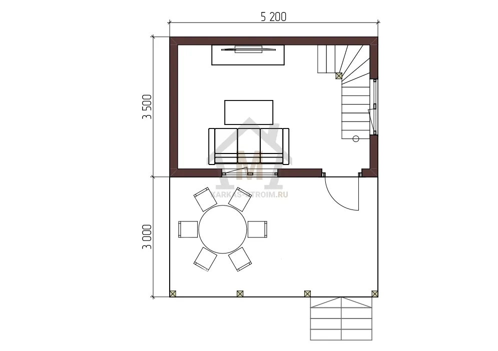 Планировка первого этажа Маленький двухэтажный дом 3х5 каркасный цена {price}.