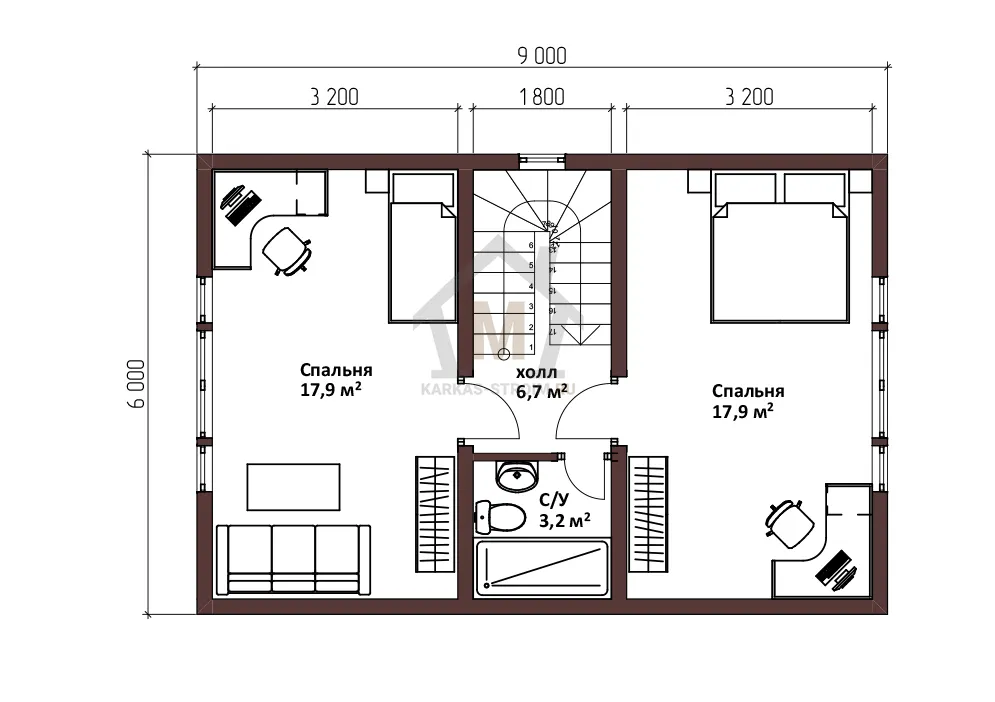 Планировка второго этажа Двухэтажный барнхаус 7х9 цена {price} каркасный дом.