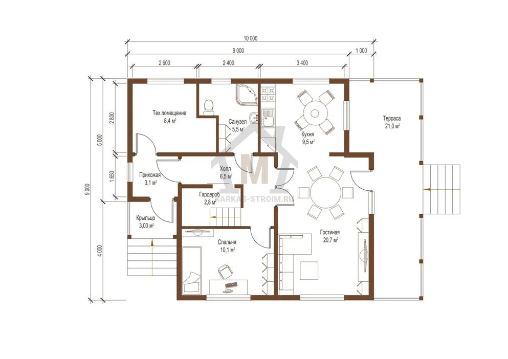 Планировка первого этажа Проект каркасного дома Лемпи 9х10 с мансардой под ключ цена.