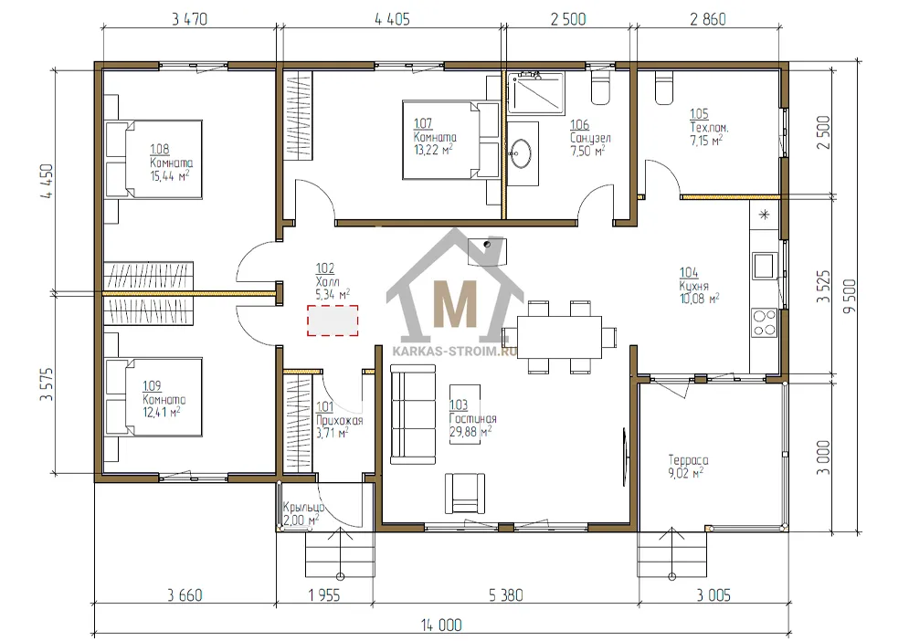 Планировка первого этажа Одноэтажный дом для постоянного проживания с 3 спальнями цена.