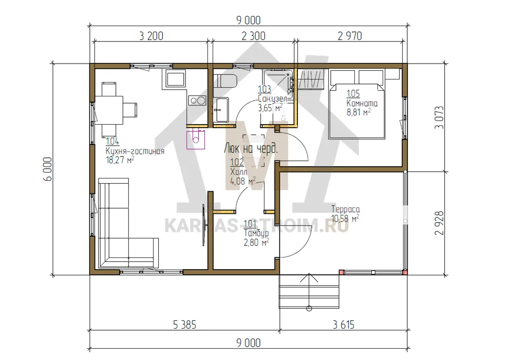 Планировка первого этажа Дачный дом 6х9 проект Шакира цена на строительство.