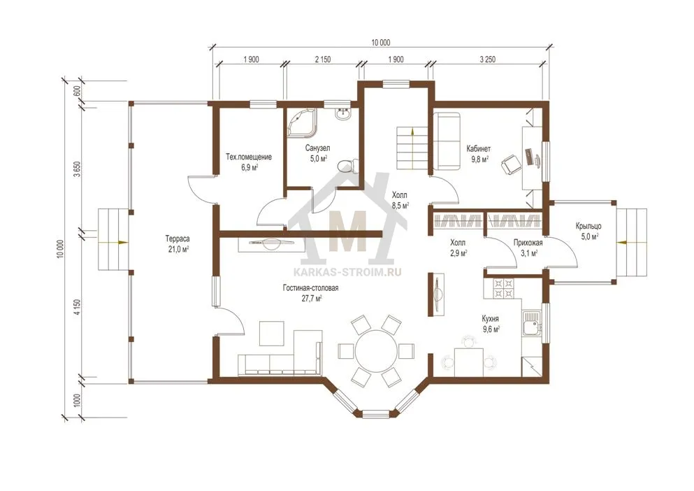 Планировка первого этажа Проект каркасного дома для постоянного проживания 10х10 с мансардой цена.