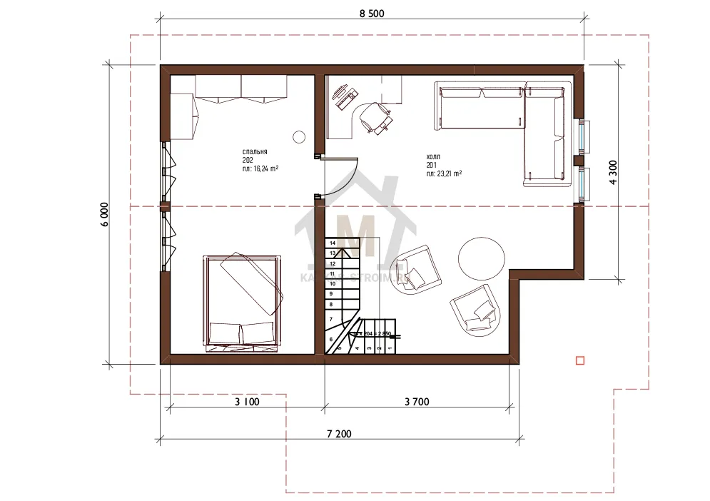Планировка второго этажа Каркасный дом баня проект 6х8 цена под ключ Элиас.