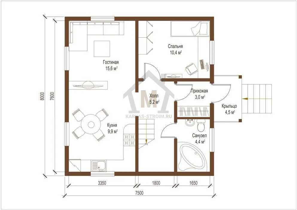 Планировка первого этажа Проект дома для постоянного проживания 8х8 с мансардой цена.
