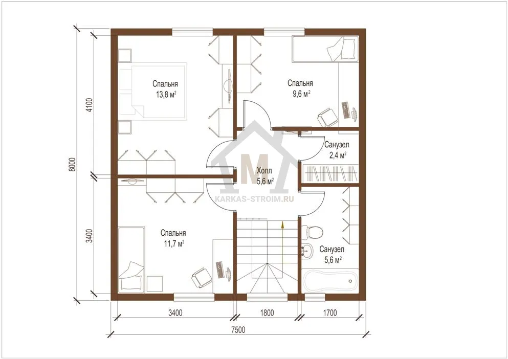 Планировка второго этажа Проект дома для постоянного проживания 8х8 с мансардой цена.