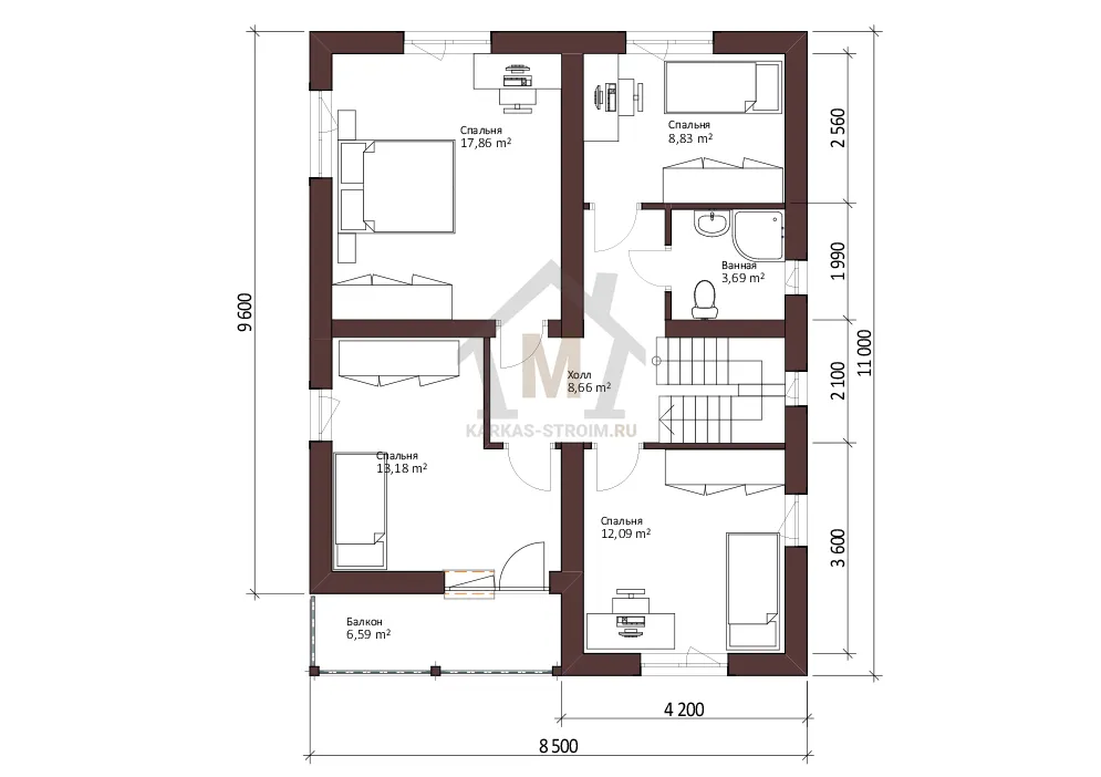 Планировка второго этажа Каркасный дом 8х11 двухэтажный для постоянного проживания цена под ключ.