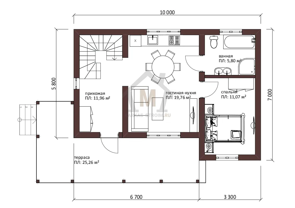 Планировка первого этажа Проект каркасного дома 7х10 с мансардой дачный цена Сэйд.