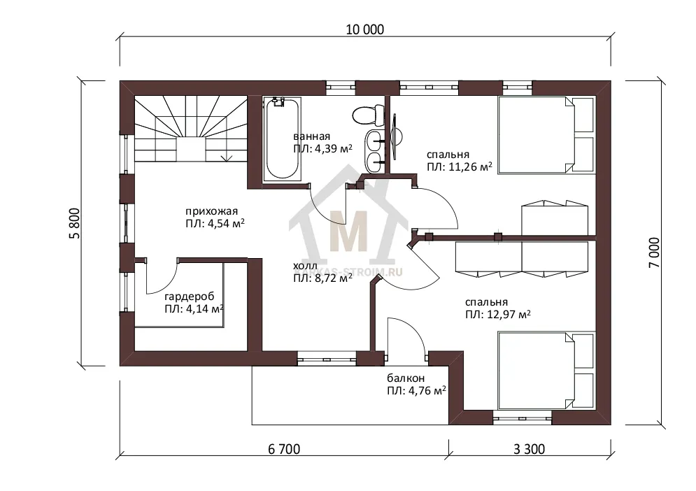 Планировка второго этажа Проект каркасного дома 7х10 с мансардой дачный цена Сэйд.