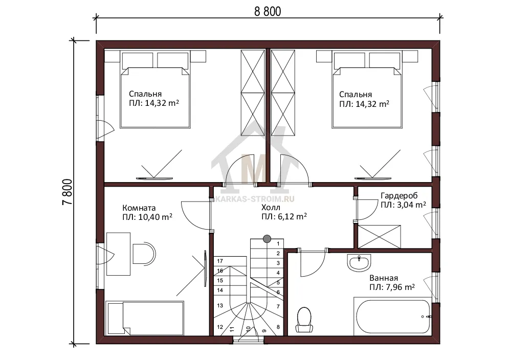 Планировка второго этажа Каркасный дом для дачи 7х8 с мансардой проект Грид цена строительства.