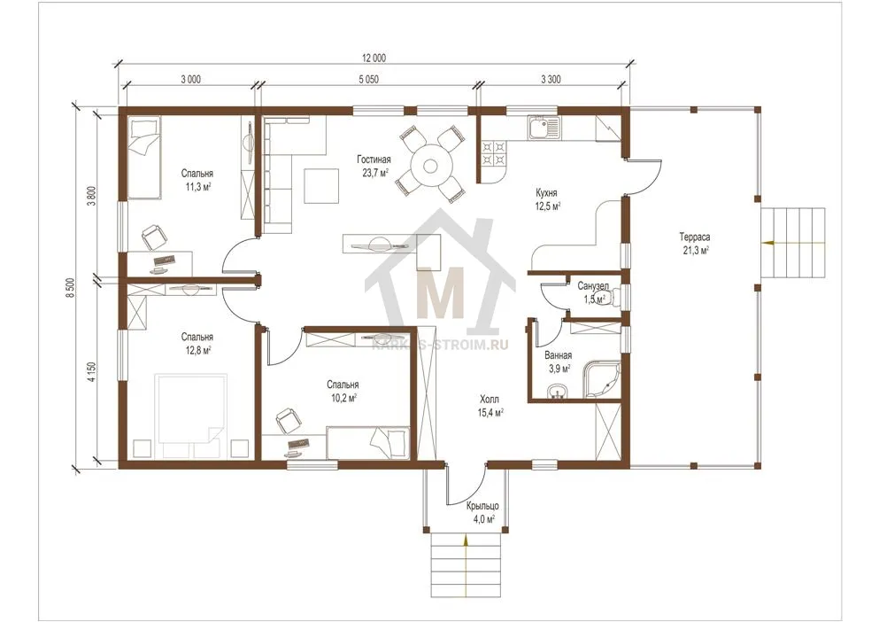 Планировка первого этажа  Проект Илма каркасный дом для постоянного проживания 8,5х12 цена.