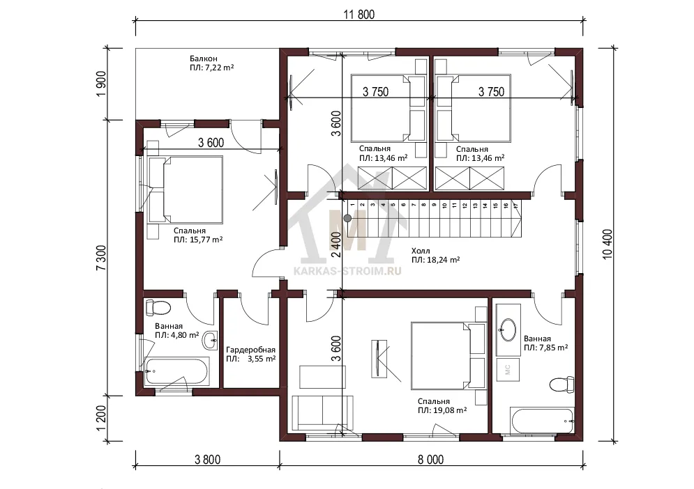 Планировка второго этажа Двухэтажный каркасный дом 10х14 5 спален цена проект под ключ.