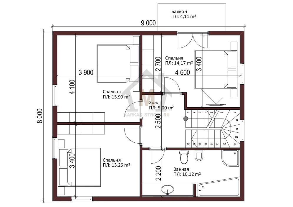 Планировка второго этажа Проект каркасного дома 8х9 с отличной планировкой цена под ключ.