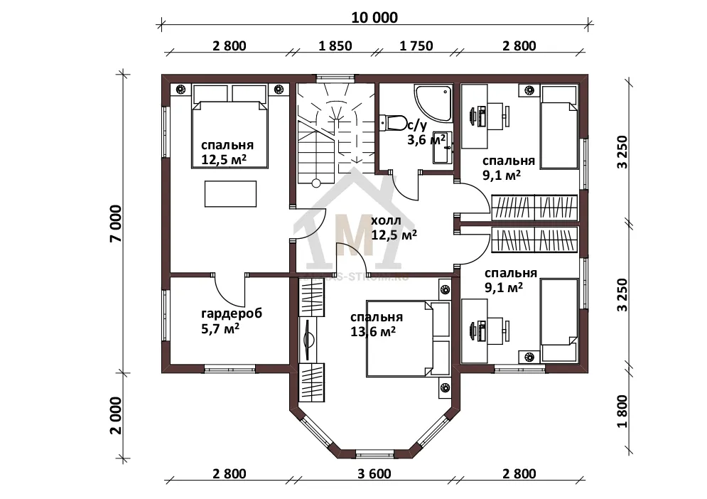 Планировка второго этажа Каркасный дом 6 спален двухэтажный проект Вроцлав цена.